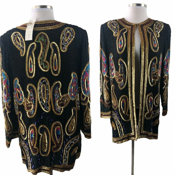 Laurence Kazar Jackets & Blazers - Vintage Laurence Kazar Silk Beaded Sequin Evening